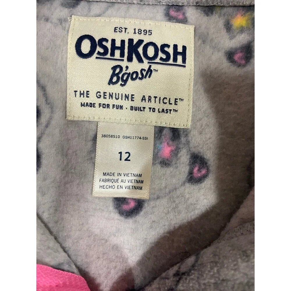 OshKosh B'Gosh Girl's Half-Zip Fleece Pullover Cozie (12 years Gray Panda) NWOT